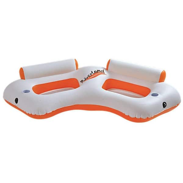 Pool Central 85 in. Orange and White Inflatable Two Person Sofa