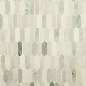 Icelandic Green Picket 10 in. x 13.78 in. Polished Marble Mesh-Mounted Mosaic Wall Tile (9.7 sq. ft./Case)