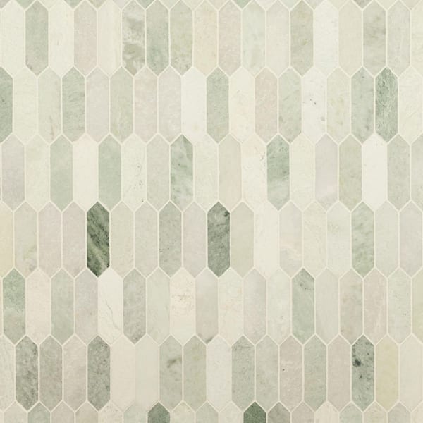 MSI Icelandic Green Picket 10 in. x 13.78 in. Polished Marble Mesh-Mounted Mosaic Wall Tile (9.7 sq. ft./Case)