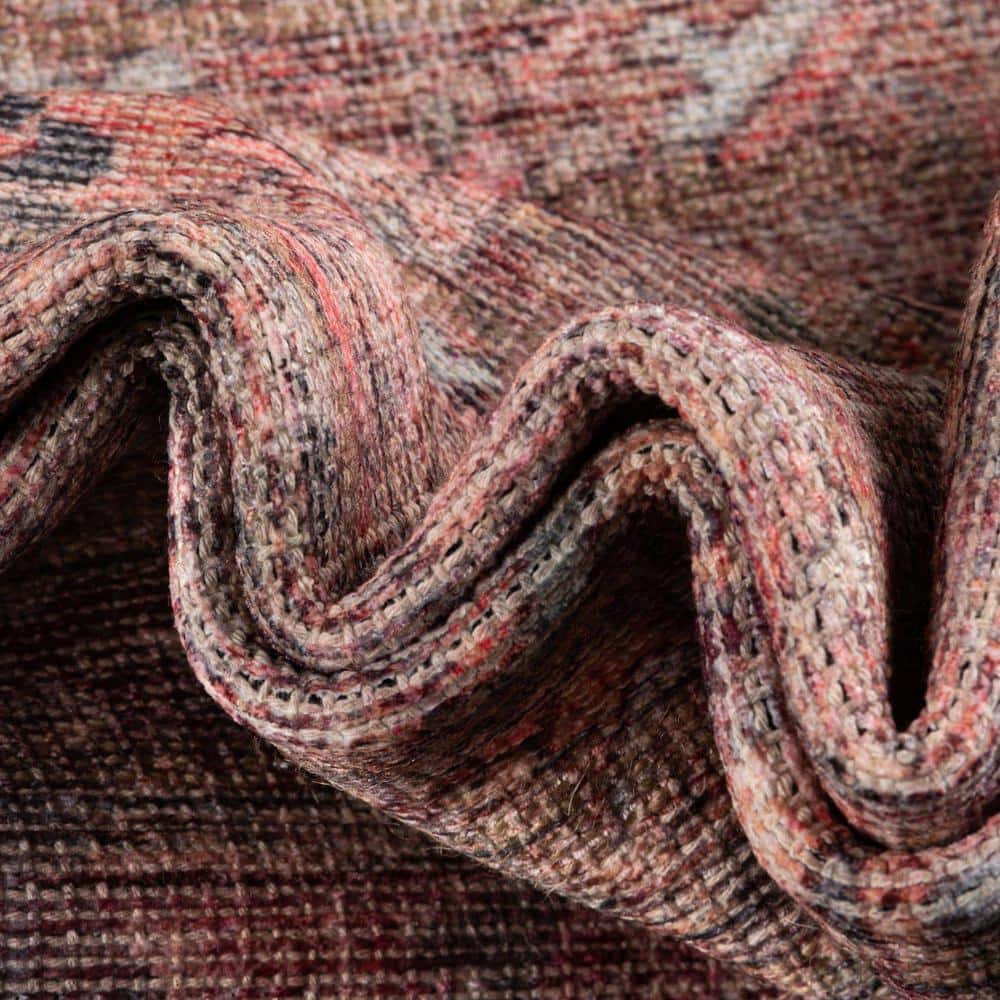 Rustic Charm Rust Red and Brown Round Synthetic Rug