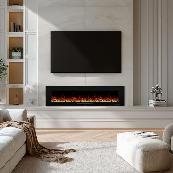 72 in.Electric Fireplace Inserts Recessed/Wall Mounted,Colorful Flame and Fuel,Setting Dimer,Plug in and Hard-Wire,Black