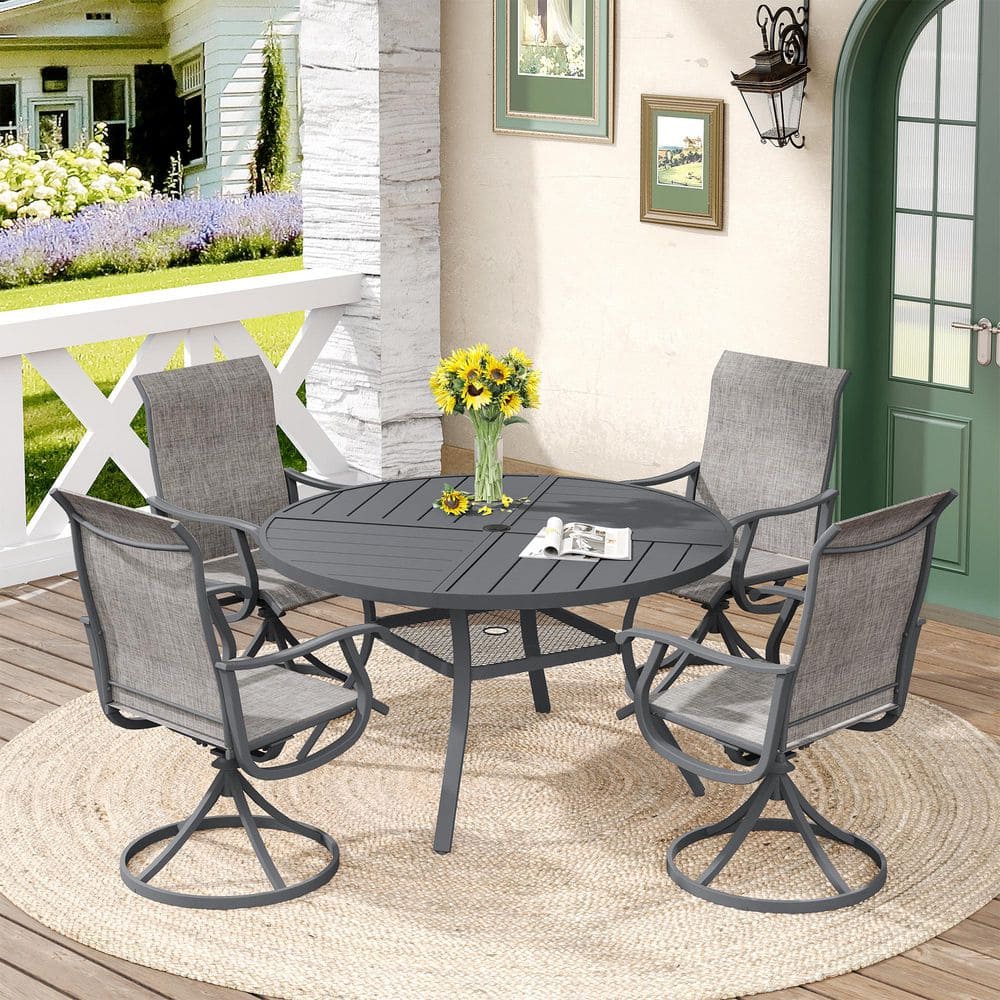 5-Piece Metal Outdoor Dining Set with 40.6 Gray Round Table and 4 Gray Swivel Dining Chairs price history on PriceWatchPro