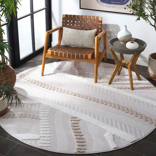 Trends 7 ft. x 7 ft. Beige/Ivory Striped High-Low Round Area Rug