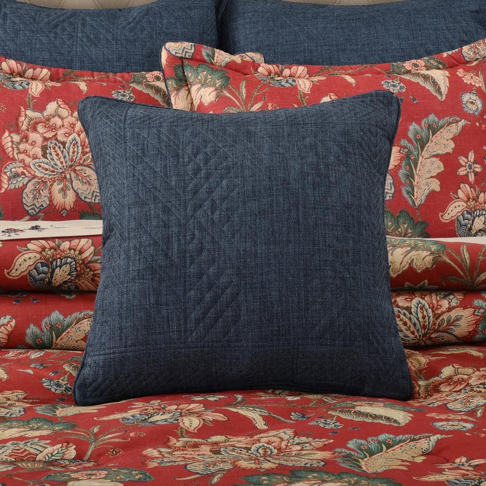 Indigo Heathered Cotton Square Decorative Throw Pillow
