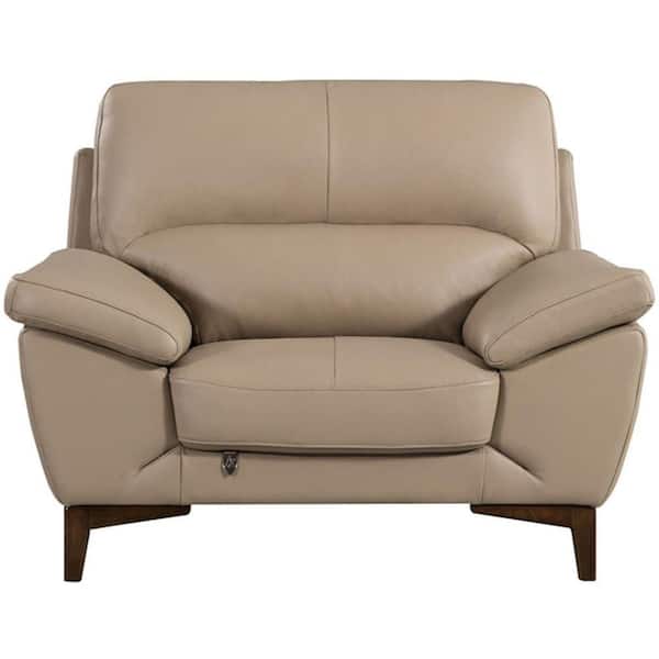 Benjara Brown Faux leather Arm chair with Wooden Legs