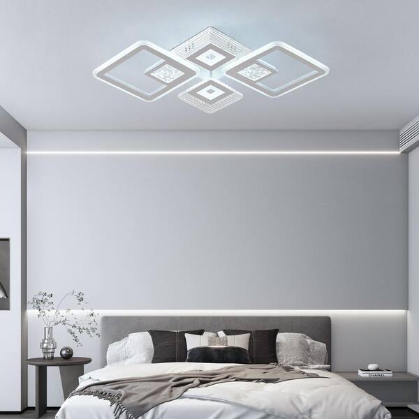 OUKANING 28.34 in. 1-Light White Modern Geometric Design Dimmable