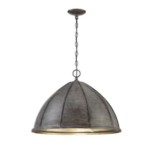 Laramie 23 in. W x 16 in. H 3-Light Chelsea Walnut Shaded Pendant Light with Metal Dome Shade