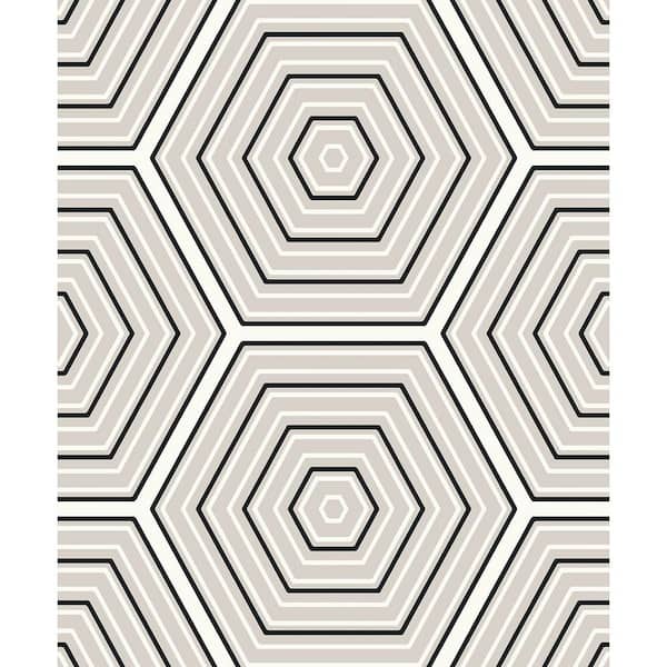 Seabrook Designs Cove Grey and Ebony Hex Topography Unpasted Nonwoven Wallpaper Roll 57.5 sq. ft.