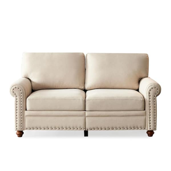 Unbranded 60 in. Beige Polyester 2-Seat Loveseat with Wooden Legs