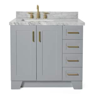 Taylor 37 in. W x 22 in. D x 36 in. H Freestanding Bath Vanity in Grey with Carrara White Marble Top