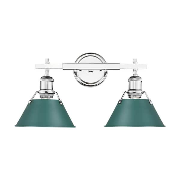 Golden Lighting Orwell 8.5 in. 2-Light Silver Vanity Light with Pine Green