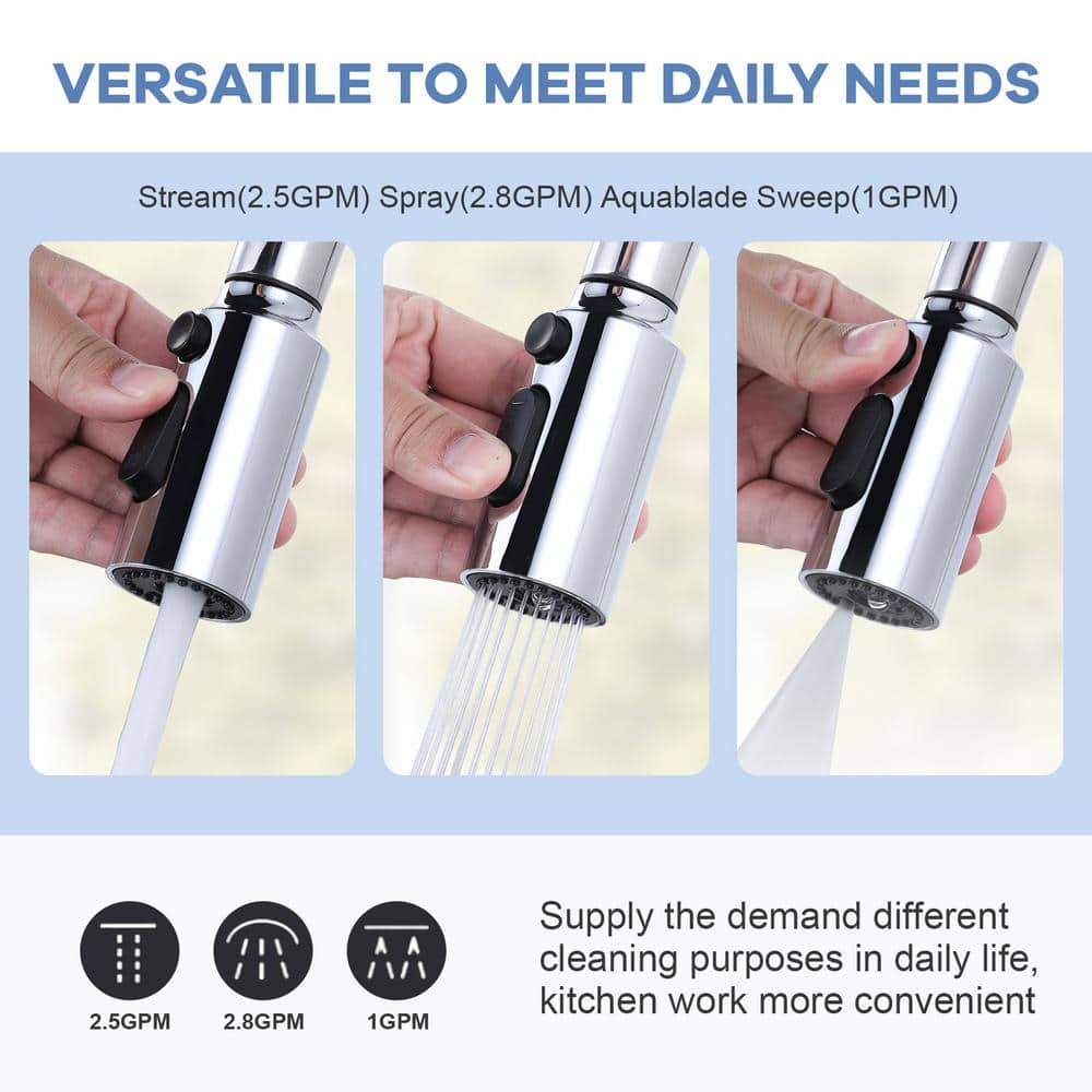 Chrome 3-Function Kitchen Faucet Spray Head with 9 Adapters