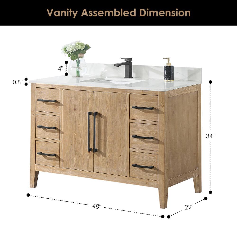 Jareth 48'' Natural Wood Single Bathroom Vanity with White Stone Top