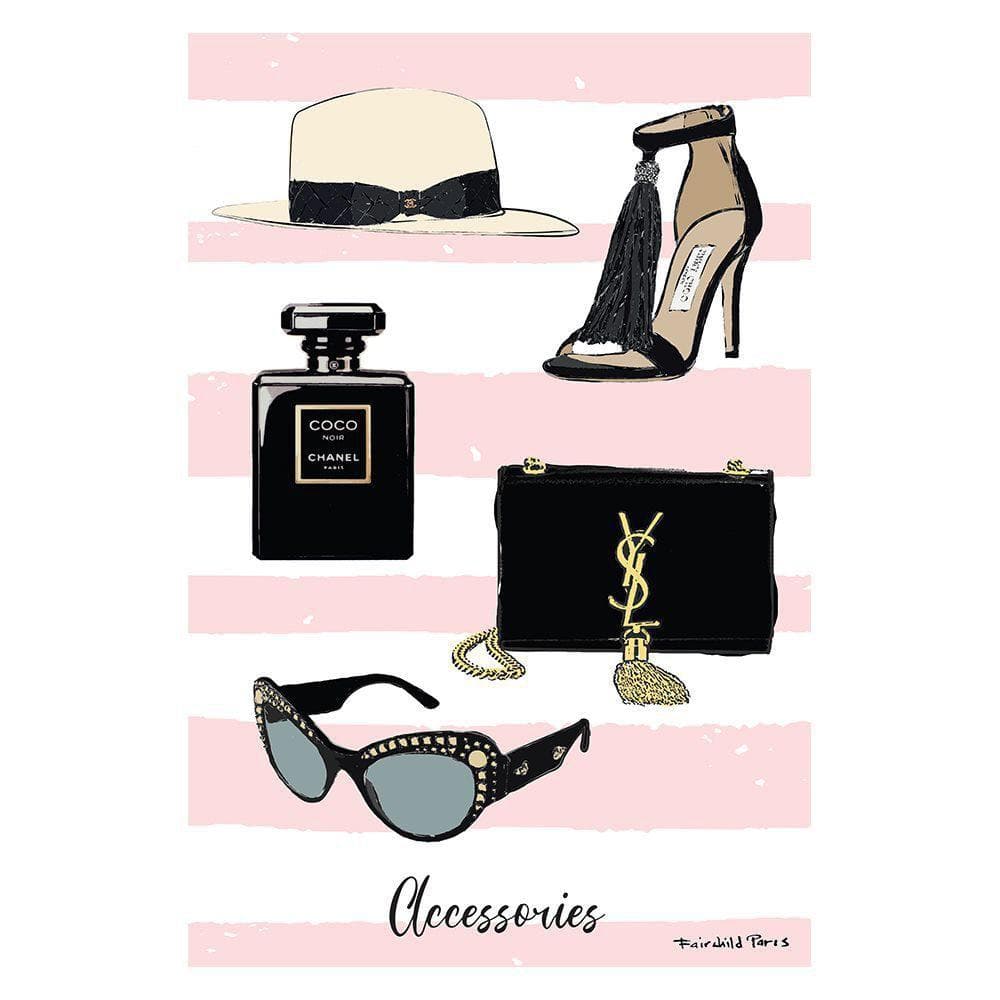 Stylish Fashion Glam Accessories by Fairchild Paris 1 Piece Unframed Canvas Drawing Print 20 in. x 30 in.