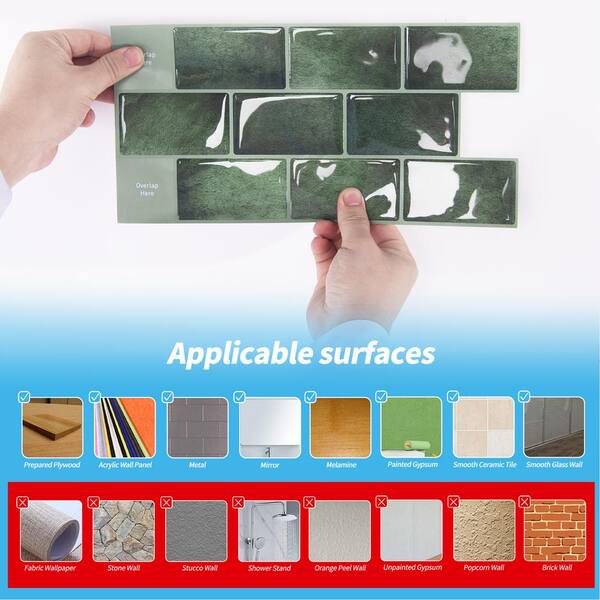 Art3d Peel And Stick Backsplash Tiles - 10 Sheets Jade Green Self-Adhesive Wall Stickers
