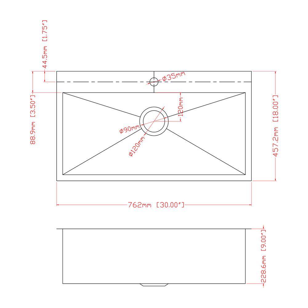 30'' Brushed Stainless Steel Single Bowl Kitchen Sink with Tray
