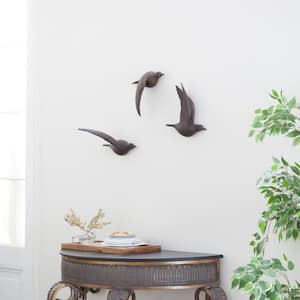 Polystone Brown Metallic 3D Sculpted Bird Wall Decor (Set of 3)