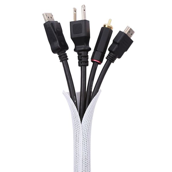 1 in.-10 ft. Cable Management Sleeve Cord Organizer Cable Protector Split Sleeving for Home Office Automotive-White