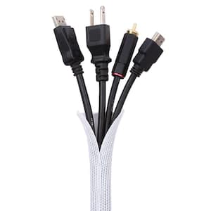 1 in.-10 ft. Cable Management Sleeve Cord Organizer Cable Protector Split Sleeving for Home Office Automotive-White