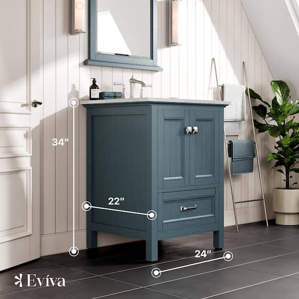 Eviva Britney 24 in. W x 22 in. D x 34 in. H Freestanding Bath Vanity in Ash Blue with White Carrara Marble Top
