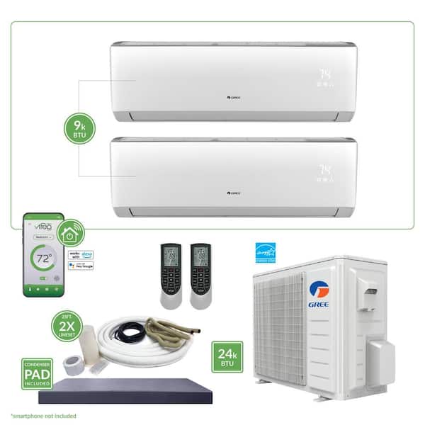 GREE Gen3 Smart Home Dual-Zone 24,000 BTU 2 Ton Ductless Mini Split Air Conditioner & Heat Pump - 25 ft. Install Kit - 230V