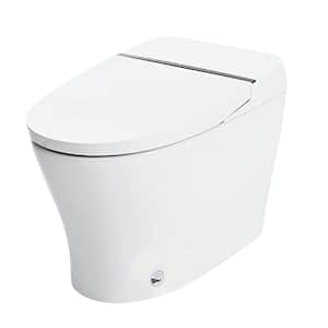 One Piece 1/1.28 GPF Dual Flush Elongated Smart Toilet Bidet Combo w/Self-Cleaning Nozzle, Foot Sensor, Light, White