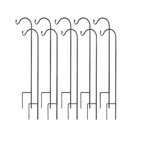 Outdoor Extendable Garden Planter Stakes with 6.5 Lbs. Capacity for Bird Feeders in Black for Garden Set of 10