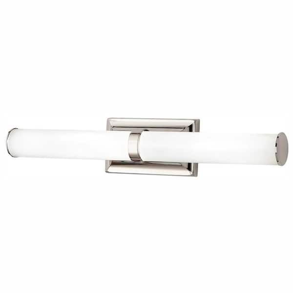 Home Decorators Collection Rolande 100-Watt Equivalent Polished Nickel LED Vanity Light with Tube Etched Glass