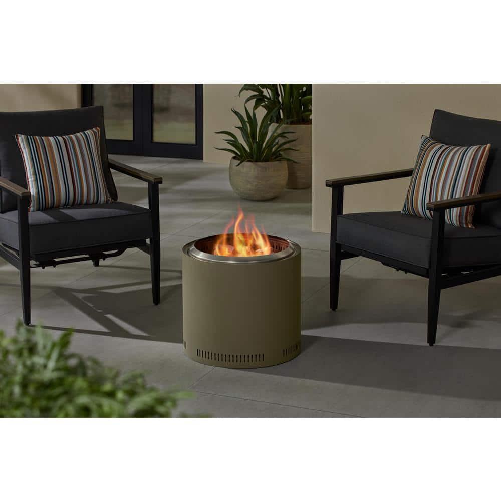 Hampton Bay 19 in. Outdoor Stainless Steel Wood Burning Olive Low Smoke Fire Pit, Green