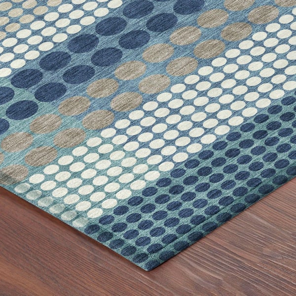 Chantille Machine Washable Indoor/Outdoor Abstract ACN2445 Blue 8 ft. x 8 ft. Round Rug