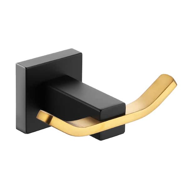 ARCORA Black and Gold J-Hook Double Robe/Towel Hook in Stainless Steel