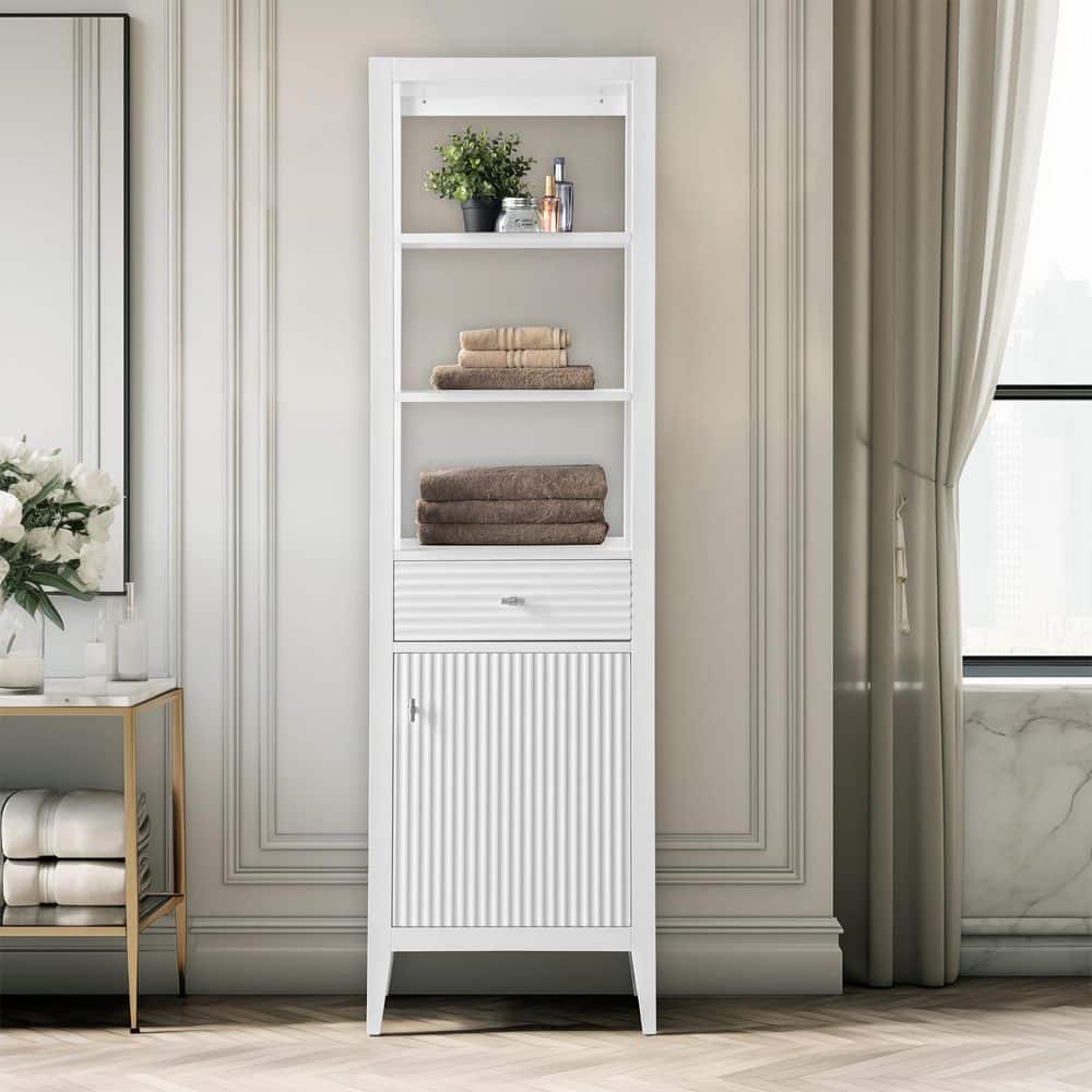 21 in. W x 17 in. D x 72 in. H Linear White Freestanding Linen Cabinet for Bathroom and Living Room price history on PriceWatchPro
