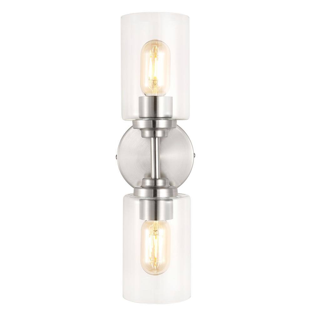 Nickel Cylinder 2-Light Industrial Vanity Sconce