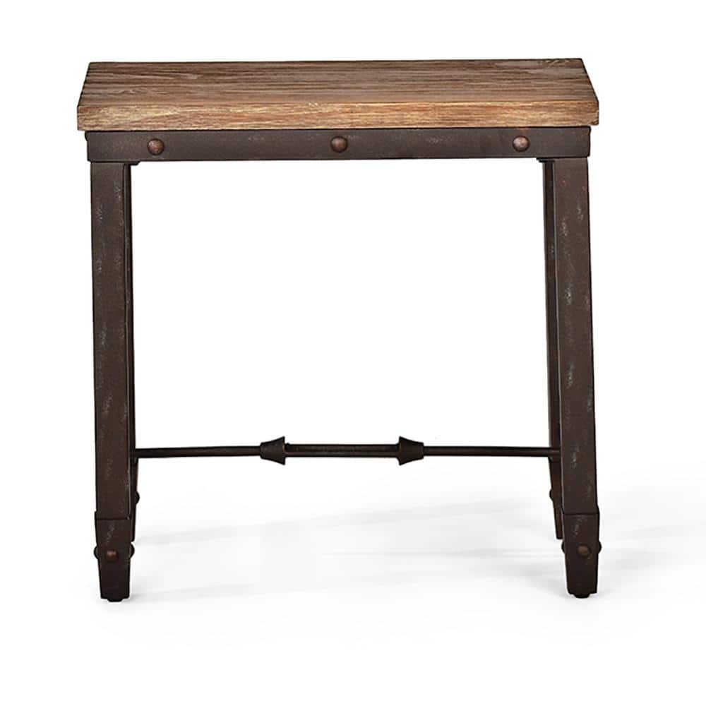 Antique Tobacco Pine and Iron Industrial End Table