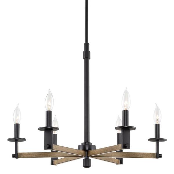 Kira Home Wesley 60-Watt 6-Light Black Farmhouse Chandelier, No Bulb Included
