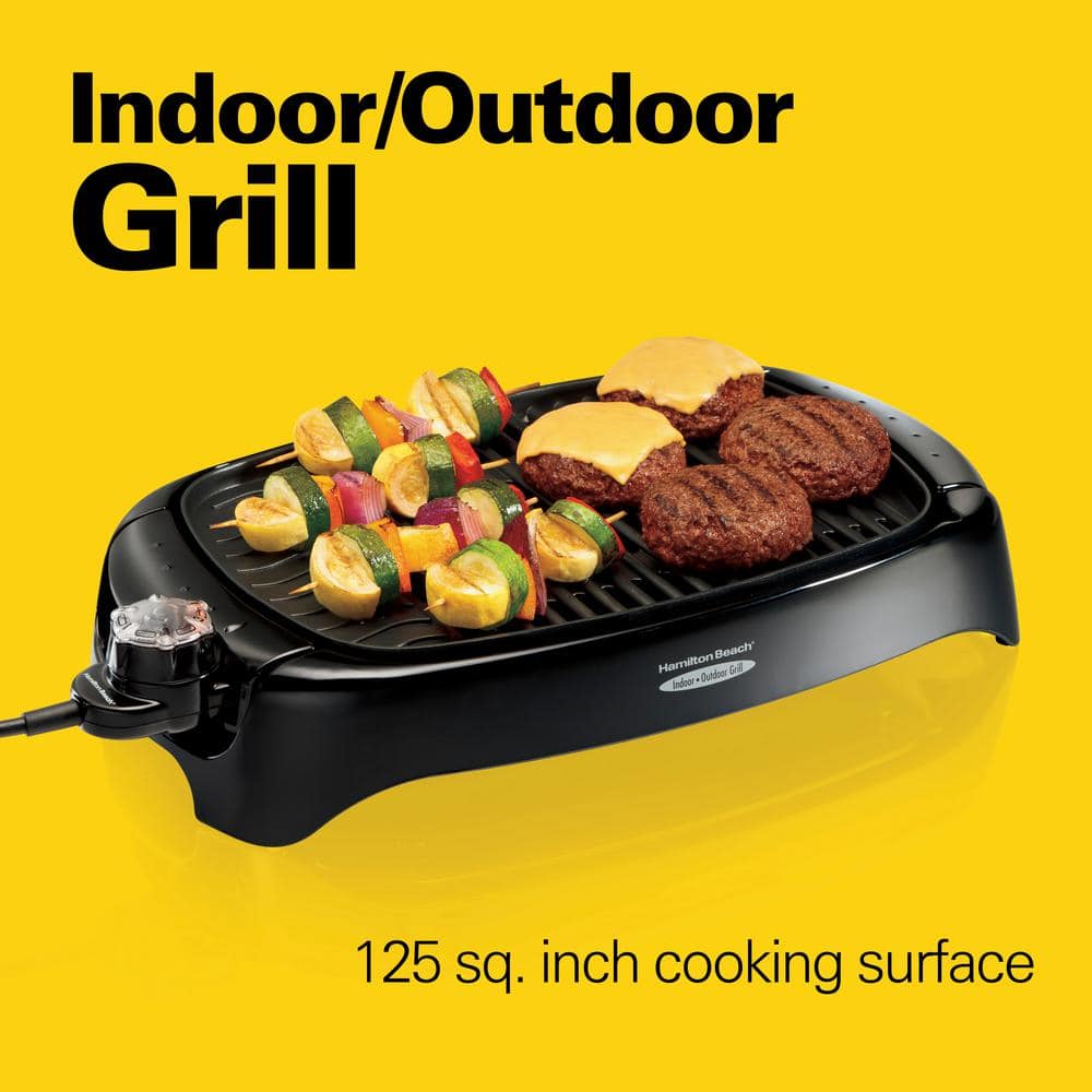 Sleek Black 133 sq.in Electric Grill with Non-Stick Plates and Cool-Touch Handles