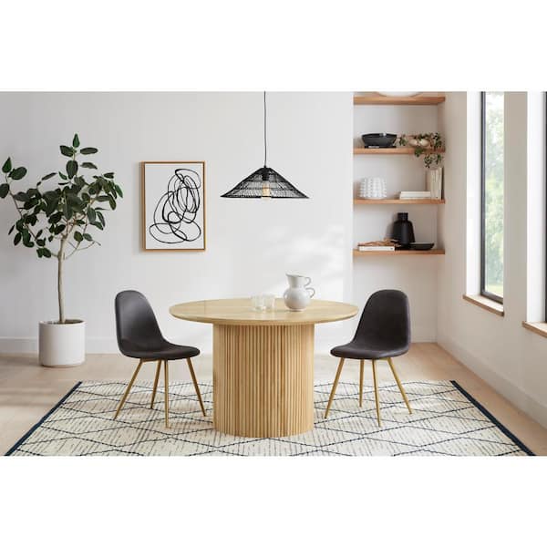 Home Decorators Collection Cranford 48 in. Modern Round Solid Light Natural Wood Dining Table with Fluted Pedestal Base Seats 4 BKI 83323