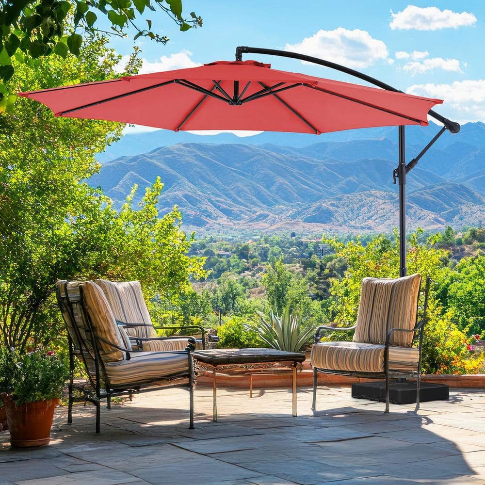 10 ft Red Polyester Cantilever Patio Umbrella with Black Metal Frame