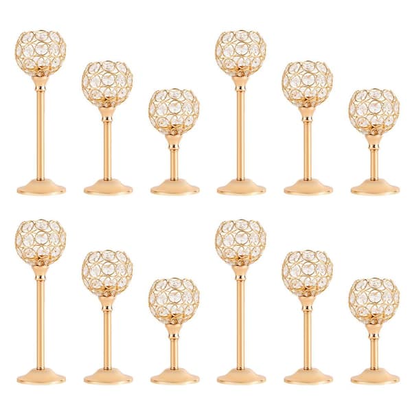 YIYIBYUS 12-Pieces Crystal Candle Holders Gold Tealight Table Centerpieces Decoration for Wedding Party