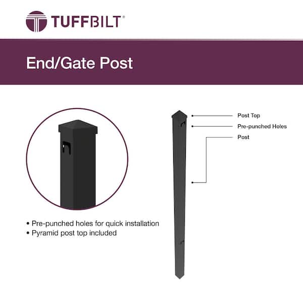 TuffBilt Mitchell 2 in. x 2 in. x 88 in. Black Aluminum Fence End Post