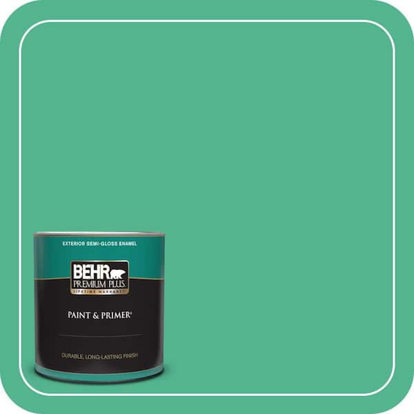 BEHR PREMIUM PLUS 1 qt. #MQ4-16 Aruba Green Semi-Gloss Enamel Exterior Paint & Primer