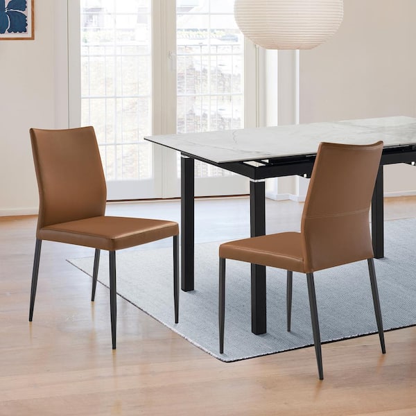 Armen Living Kash Brown Faux Leather Dining Chair Set of 2