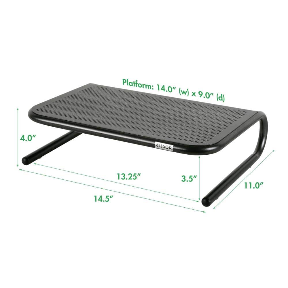 Pearl Black Steel Ergonomic Monitor Stand with Storage