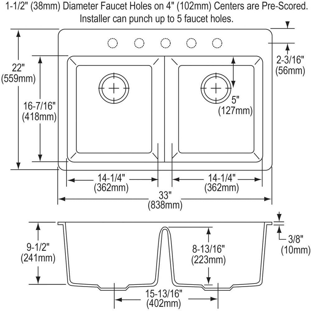 Graphite Double Bowl Drop-In Stone Kitchen Sink