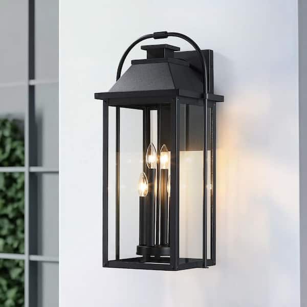 Silos 4-Light 27 in. Large Black Outdoor Wall Lantern Light With No Bulbs Included