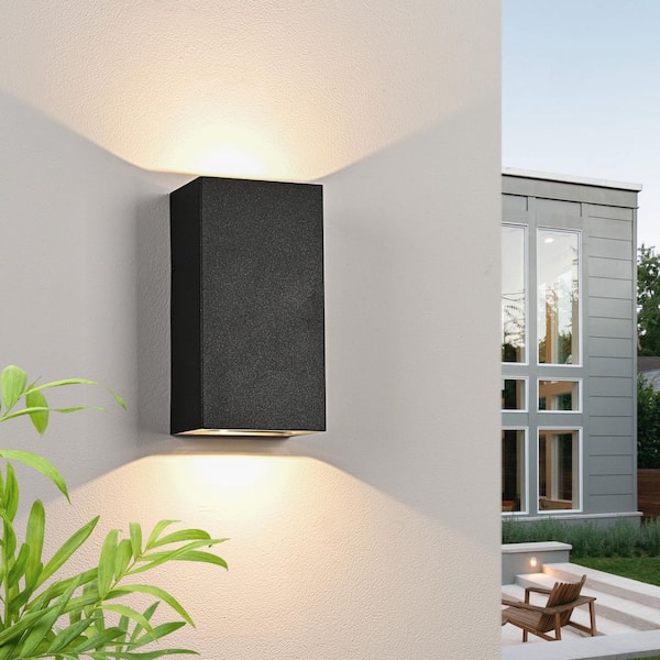 Acerbis 2-Light Matte Black Rectangle Integrated LED Outdoor Hardwired Wall Lantern Sconce