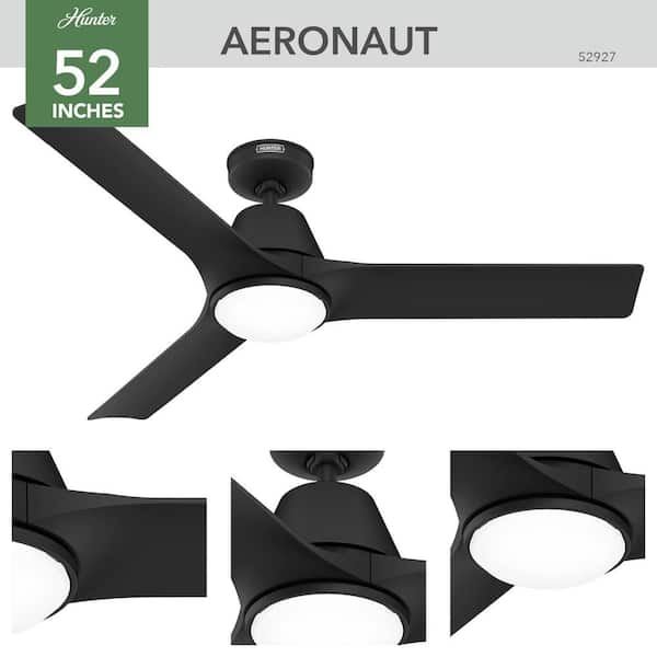 Hunter - Hunter 52 in. Aeronaut Wi-Fi ENERGY STAR Matte Black Damp Rated Smart Ceiling Fan with LED Light Kit and Handheld Remote