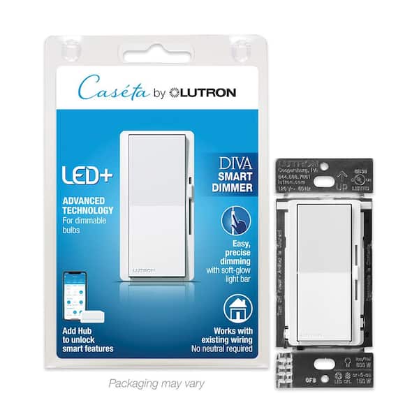 Lutron Diva Smart Dimmer Switch for Caseta Smart Lighting, White DVRF-6L-WH-R Home Depot