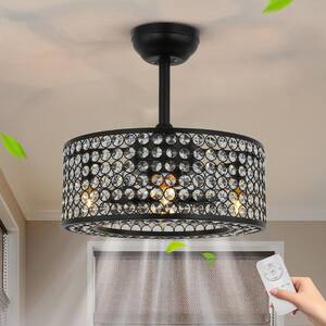 17 in. Black Ceiling Fan Caged Ceiling Fan Indoor with Lights and Remote Enclosed Ceiling Fan Crystal Fandelier