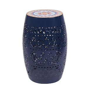 Rista Dark Blue Iron Outdoor Patio and Indoor Side Table with Mosaic Top Design